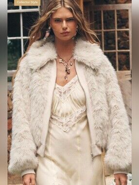Spell Cream Faux Fur Bomber Jacket